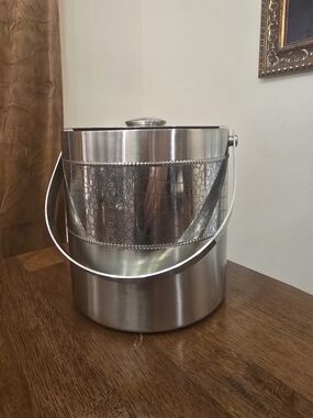 Domain Insulated Ice Bucket Crocodile Texture & Chrome Hollywood Regency Style